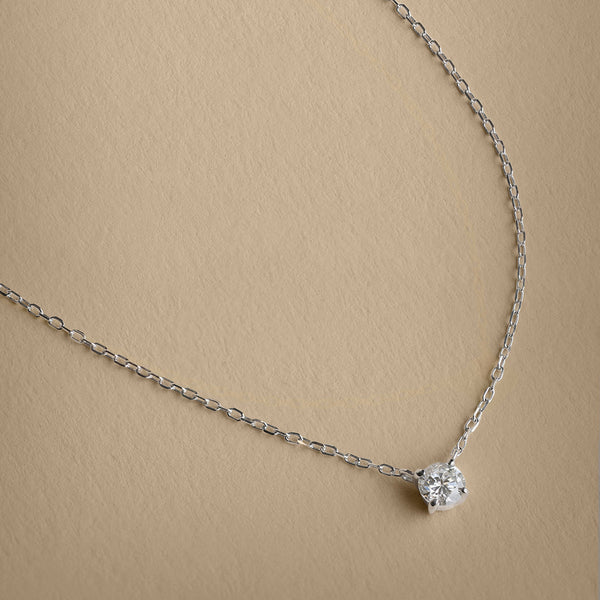 Astrid & Miyu Diamond Solitaire Pendant Necklace In Solid White Gold