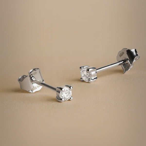 Astrid & Miyu Diamond Solitaire Stud Earrings In Solid White Gold
