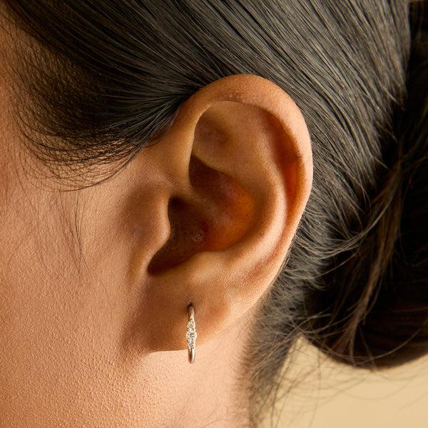 Astrid & Miyu Diamond Trilogy Hoops In Solid White Gold