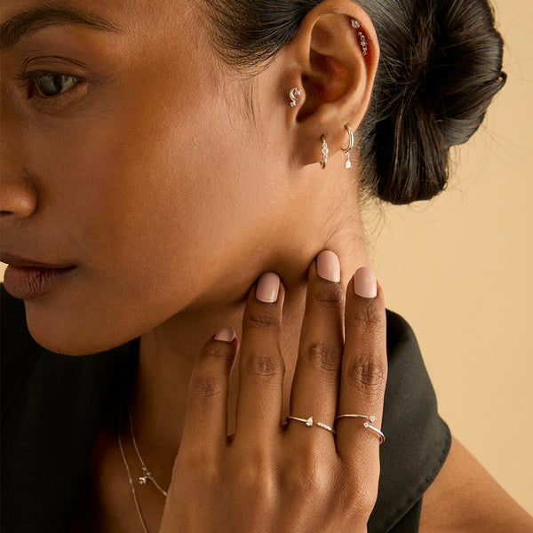 Astrid & Miyu Diamond Trilogy Hoops In Solid White Gold