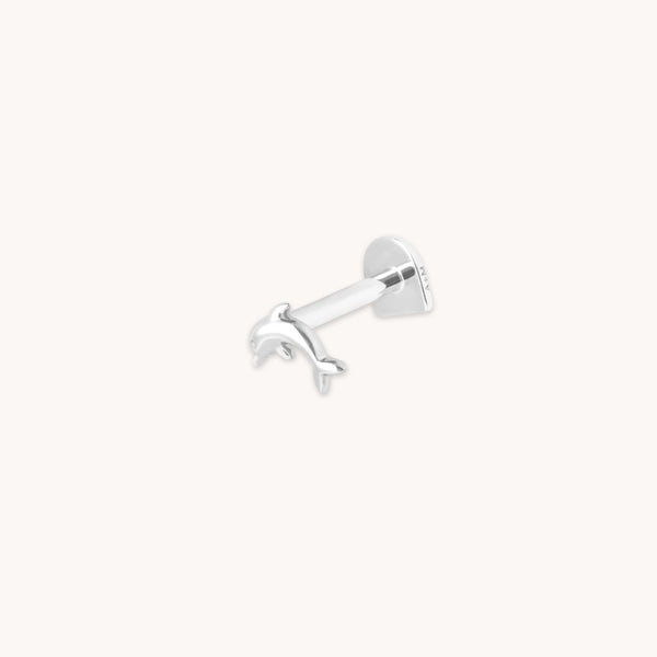 astrid & miyu Dolphin Piercing Stud in Solid White Gold