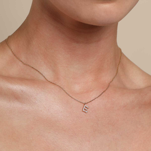 Astrid & Miyu E Initial Pavé Pendant Necklace In Gold