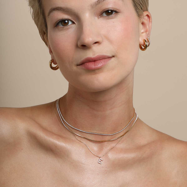 Astrid & Miyu E Initial Pavé Pendant Necklace In Gold