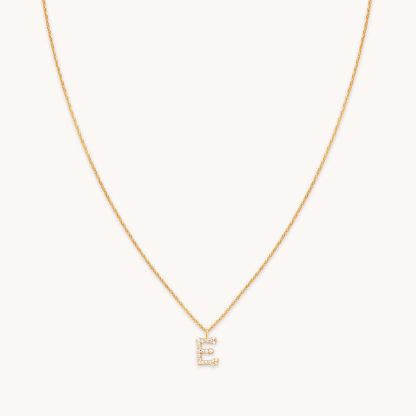 astrid & miyu E Initial Pavé Pendant Necklace in Gold