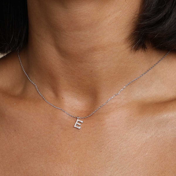 Astrid & Miyu E Initial Pavé Pendant Necklace In Silver