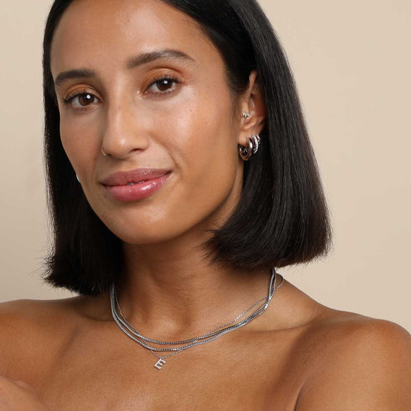 Astrid & Miyu E Initial Pavé Pendant Necklace In Silver