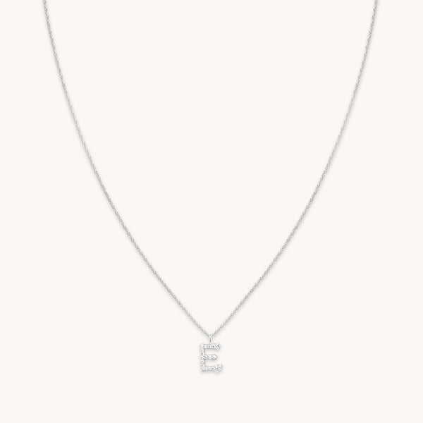 astrid & miyu E Initial Pavé Pendant Necklace in Silver