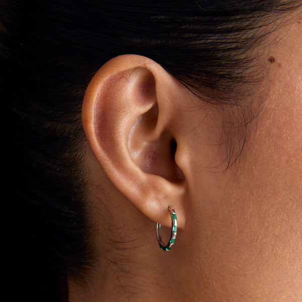Astrid & Miyu Emerald Baguette Hoops In Solid White Gold