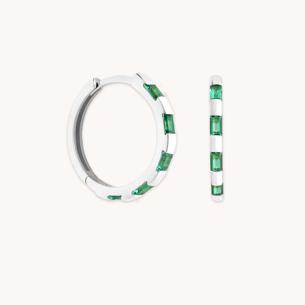 astrid & miyu Emerald Baguette Hoops in Solid White Gold