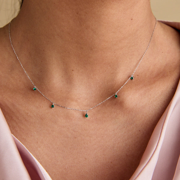Astrid & Miyu Emerald Charm Necklace In Solid White Gold