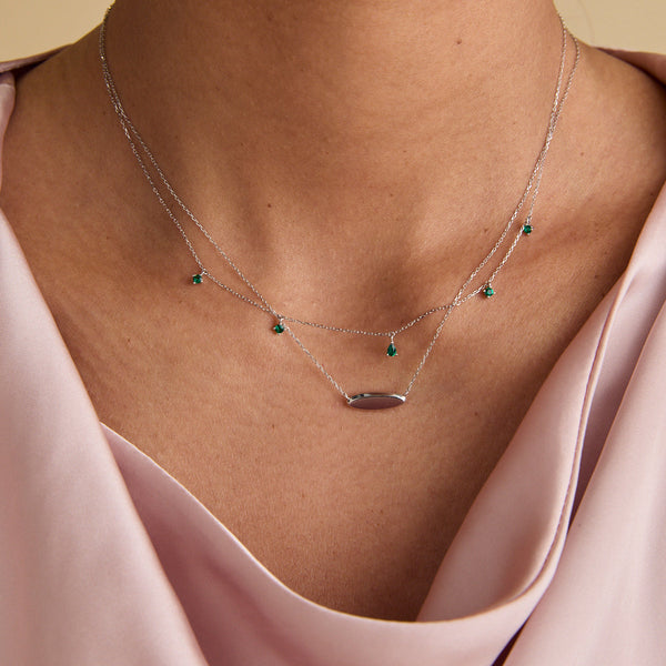 Astrid & Miyu Emerald Charm Necklace In Solid White Gold