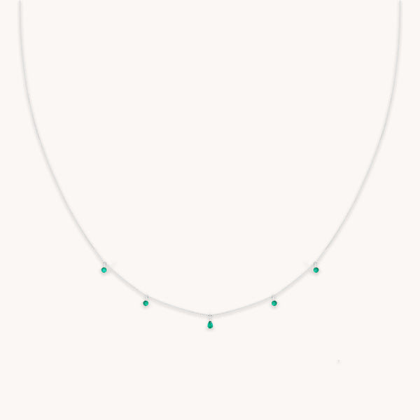 astrid & miyu Emerald Charm Necklace in Solid White Gold
