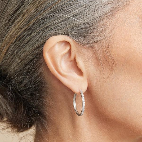 Astrid & Miyu Essential Crystal Large Hoops In Silver