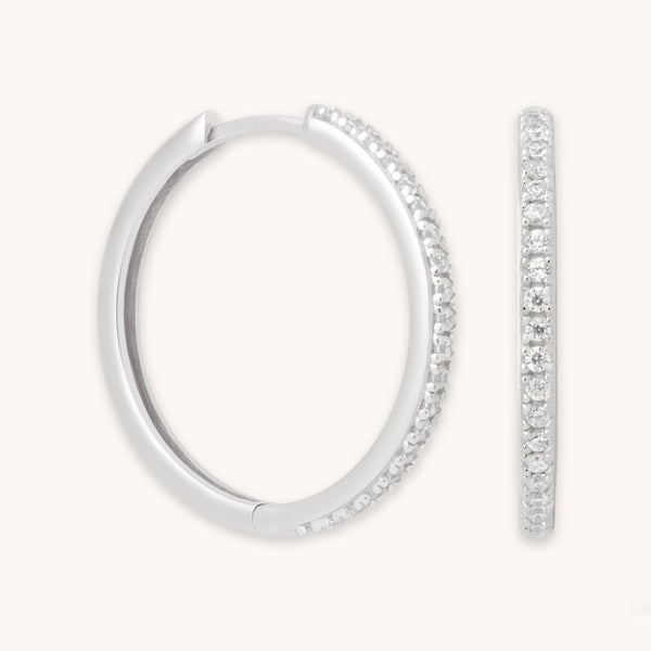astrid & miyu Essential Crystal Large Hoops in Silver