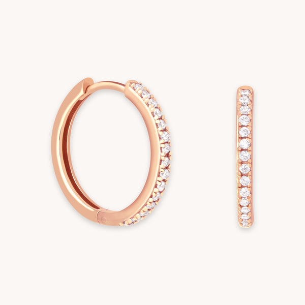 astrid & miyu Essential Crystal Medium Hoops in Rose Gold