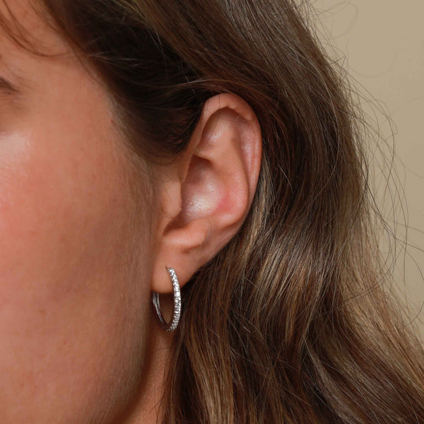 Astrid & Miyu Essential Crystal Medium Hoops In Silver