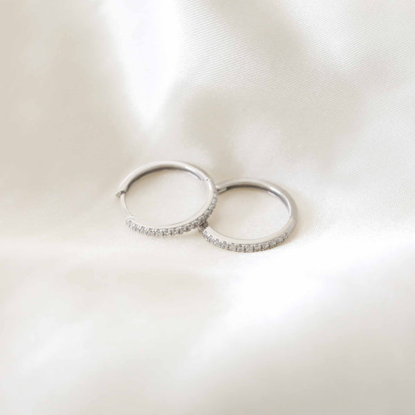 Astrid & Miyu Essential Crystal Medium Hoops In Silver