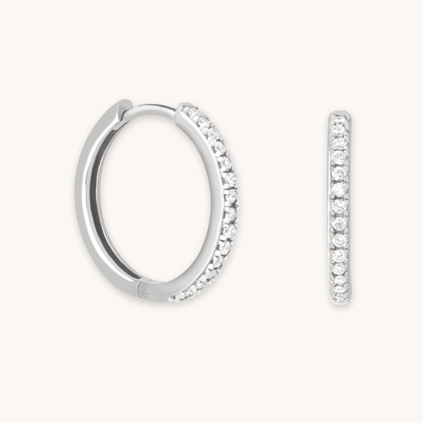 astrid & miyu Essential Crystal Medium Hoops in Silver
