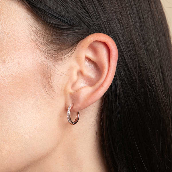 Astrid & Miyu Essential Crystal Small Hoops In Rose Gold