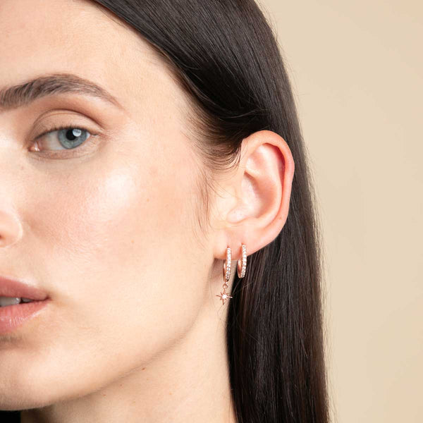 Astrid & Miyu Essential Crystal Small Hoops In Rose Gold