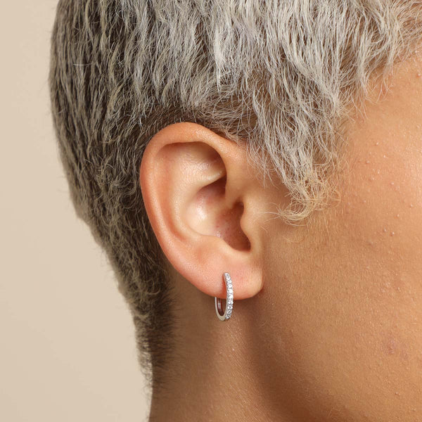 Astrid & Miyu Essential Crystal Small Hoops In Silver