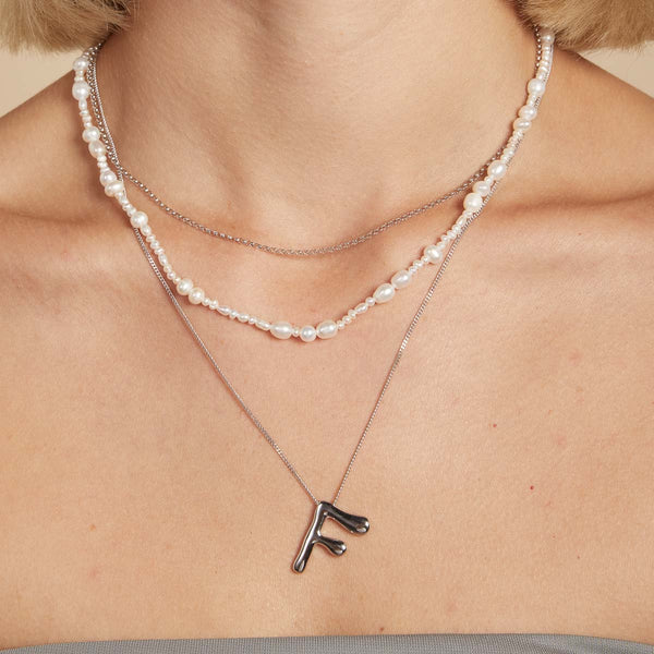 Astrid & Miyu F Initial Bold Pendant Necklace In Silver