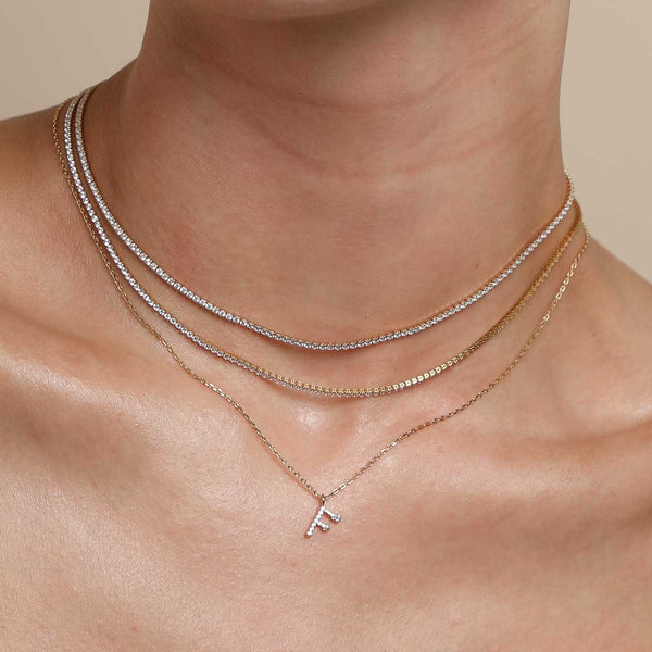 Astrid & Miyu F Initial Pavé Pendant Necklace In Gold