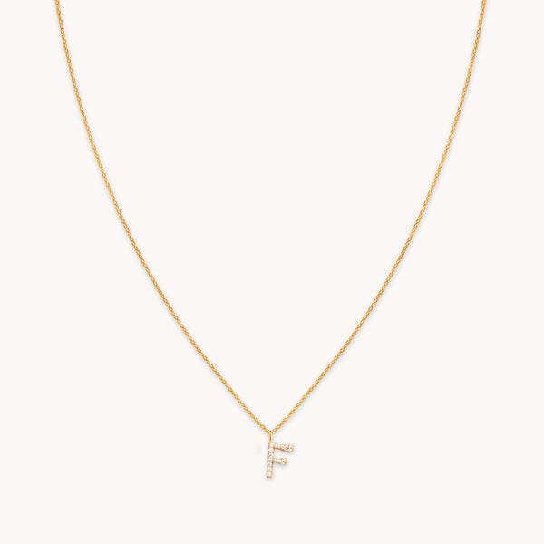 astrid & miyu F Initial Pavé Pendant Necklace in Gold