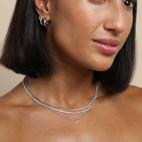 Astrid & Miyu F Initial Pavé Pendant Necklace In Silver