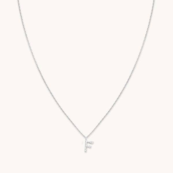 astrid & miyu F Initial Pavé Pendant Necklace in Silver
