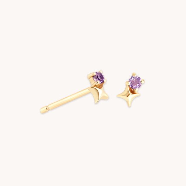 astrid & miyu February Amethyst Birthstone Earrings in Solid Gold