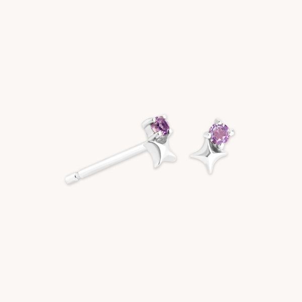 astrid & miyu February Amethyst Birthstone Earrings in Solid White Gold