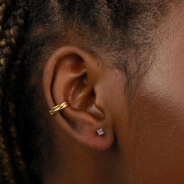 Astrid & Miyu February Birthstone Stud Earrings In Gold With Amethyst CZ