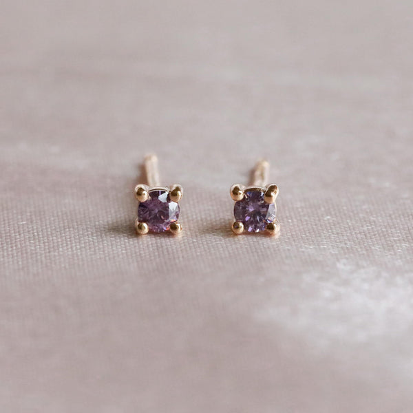 Astrid & Miyu February Birthstone Stud Earrings In Gold With Amethyst CZ