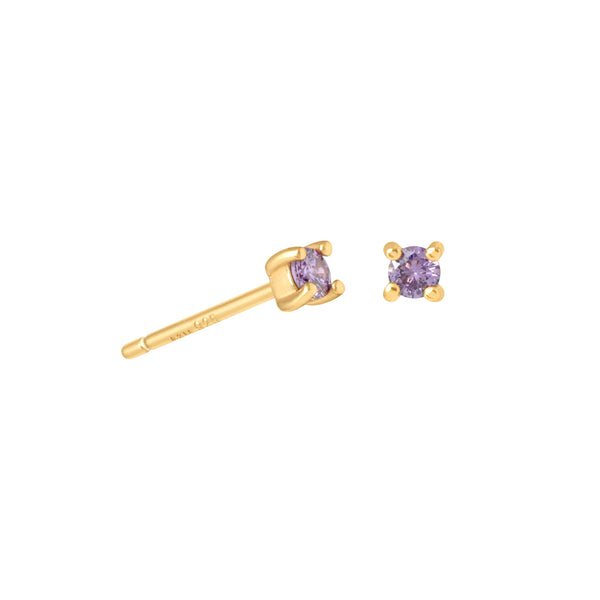 Astrid & Miyu February Birthstone Stud Earrings In Gold With Amethyst CZ