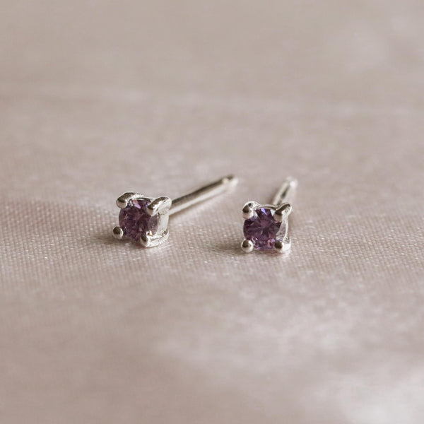 Astrid & Miyu February Birthstone Stud Earrings In Silver With Amethyst CZ