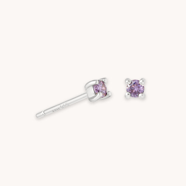 astrid & miyu February Birthstone Stud Earrings in Silver with Amethyst CZ