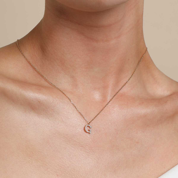 Astrid & Miyu G Initial Pavé Pendant Necklace In Gold