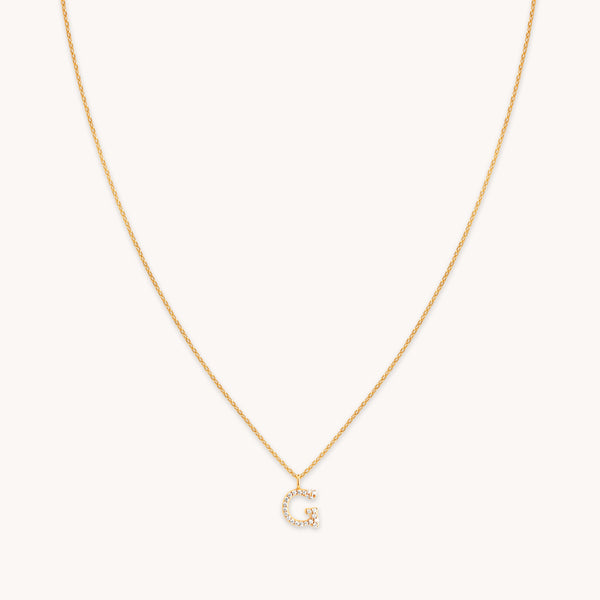 astrid & miyu G Initial Pavé Pendant Necklace in Gold