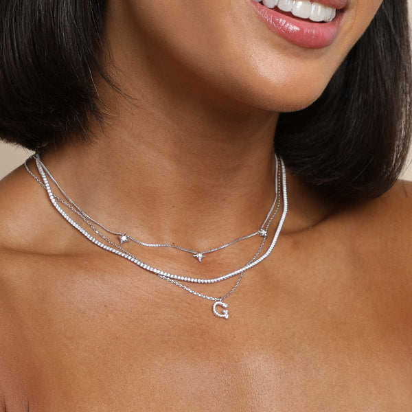 Astrid & Miyu G Initial Pavé Pendant Necklace In Silver