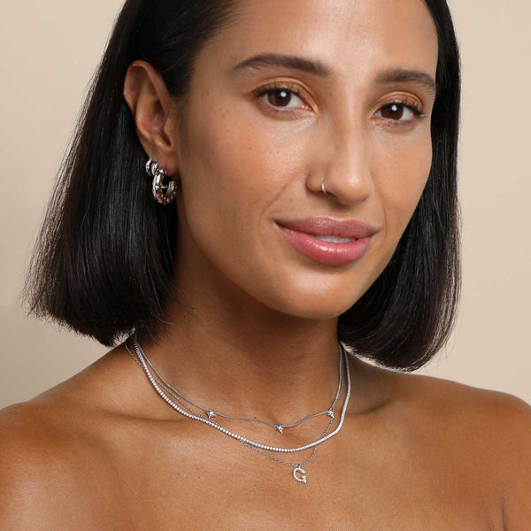 Astrid & Miyu G Initial Pavé Pendant Necklace In Silver