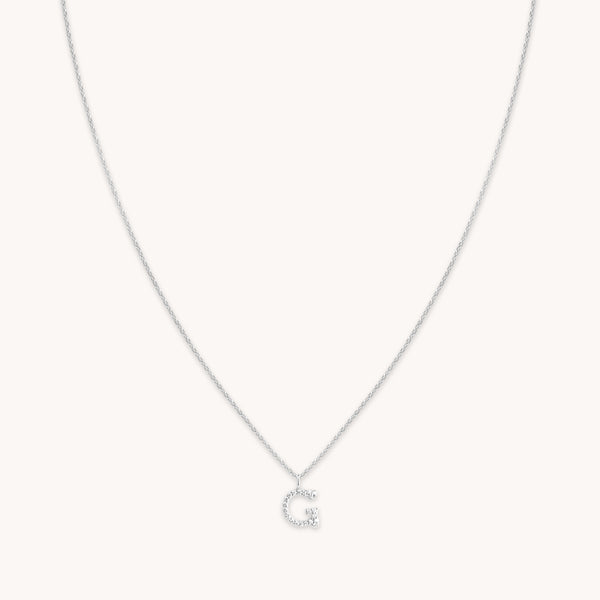 astrid & miyu G Initial Pavé Pendant Necklace in Silver