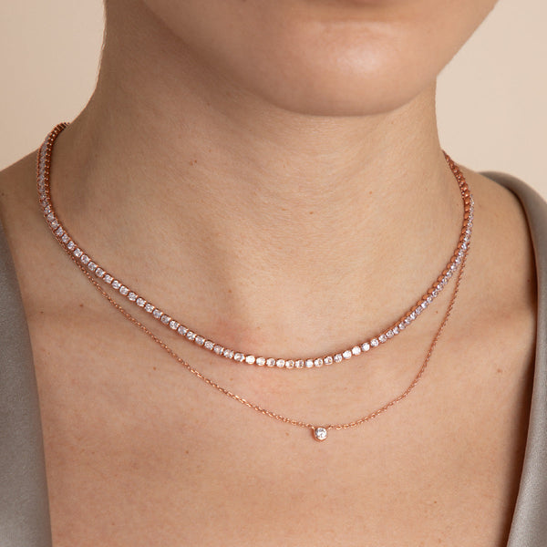 Astrid & Miyu Gleam Tennis Chain Necklace In Rose Gold