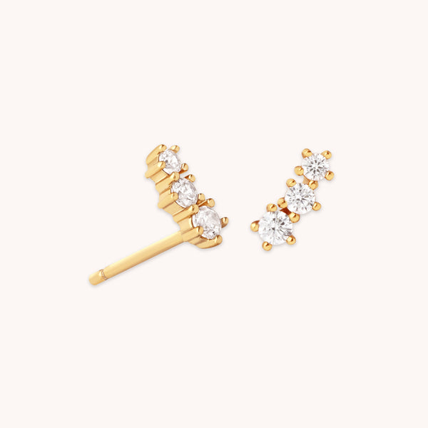 astrid & miyu Glimmer Crystal Climber Stud Earrings in Gold