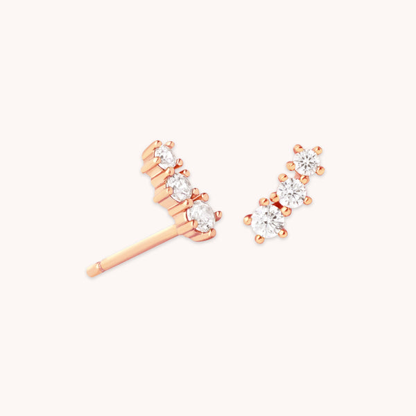 astrid & miyu Glimmer Crystal Climber Stud Earrings in Rose Gold