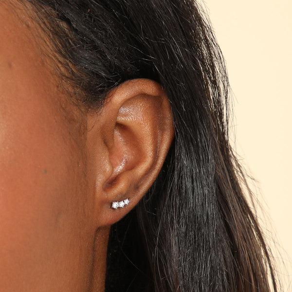 Astrid & Miyu Glimmer Crystal Climber Stud Earrings In Silver