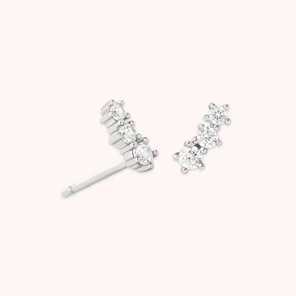 astrid & miyu Glimmer Crystal Climber Stud Earrings in Silver