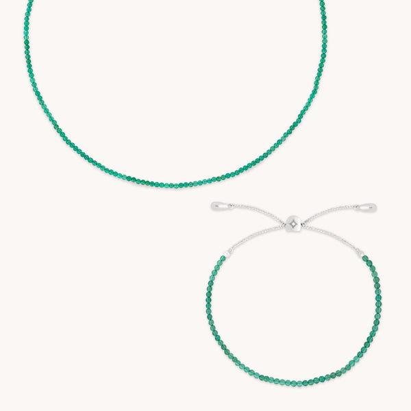 astrid & miyu Green Agate Gemstone Gift Set in 9k White Gold