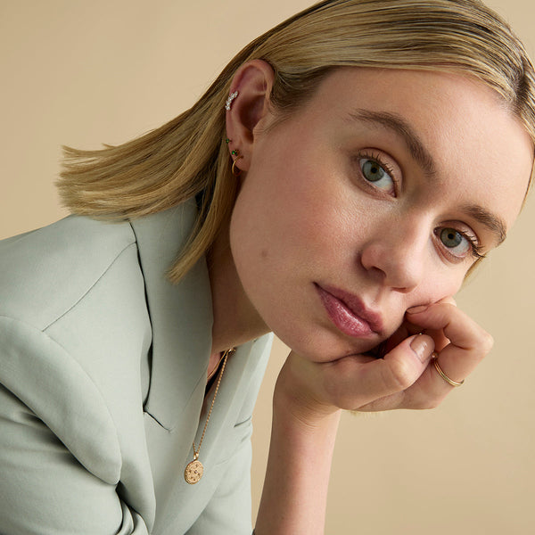 Astrid & Miyu Green Double Marquise Titanium Piercing Stud In Gold