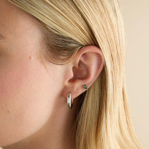 Astrid & Miyu Green Double Marquise Titanium Piercing Stud In Platinum